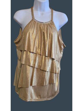 Gold Shimmer Ruffle Halter Top tank blouse girls night date romance coquette